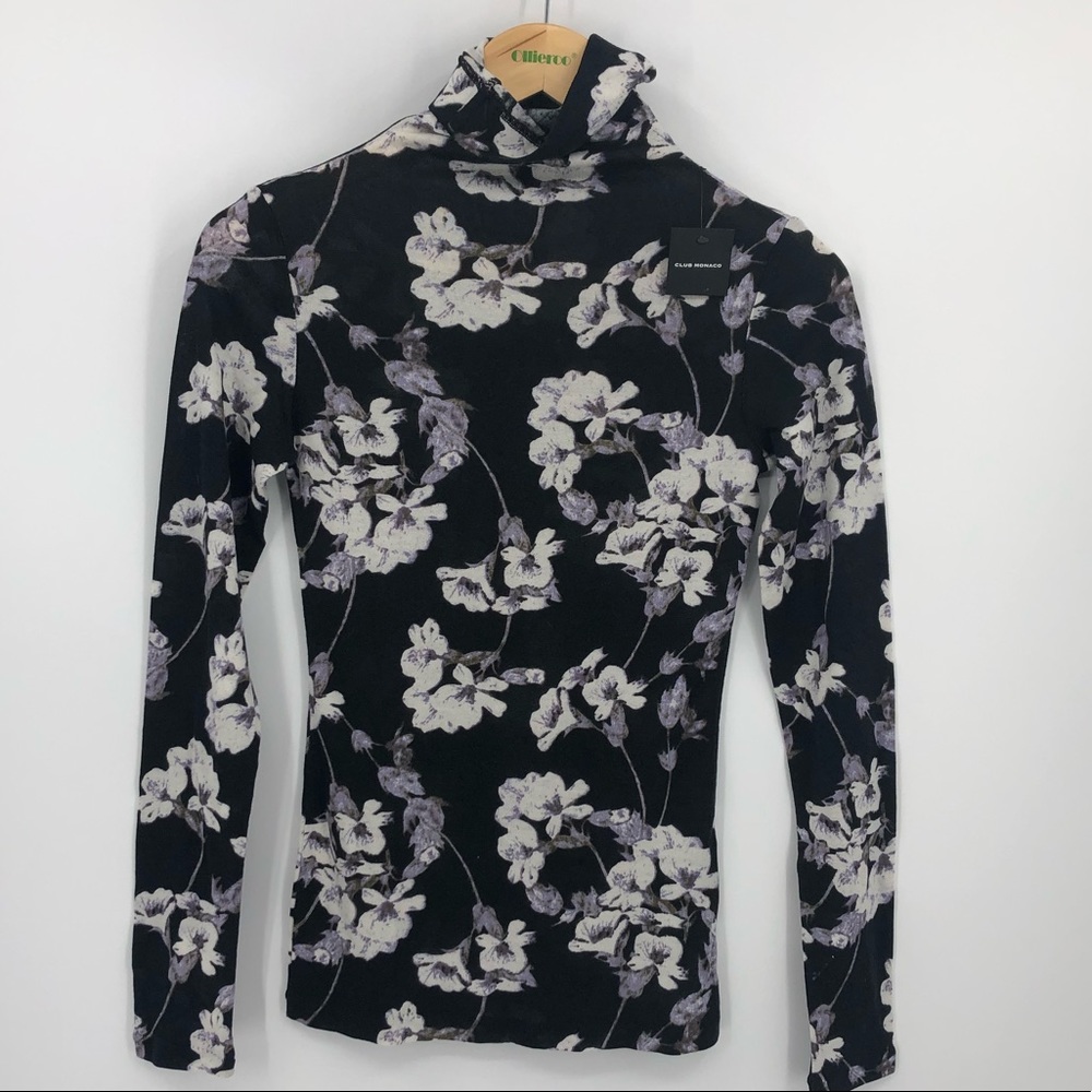 CLUB MONACO Julie Turtleneck Black Floral XS - Picture 3 of 7